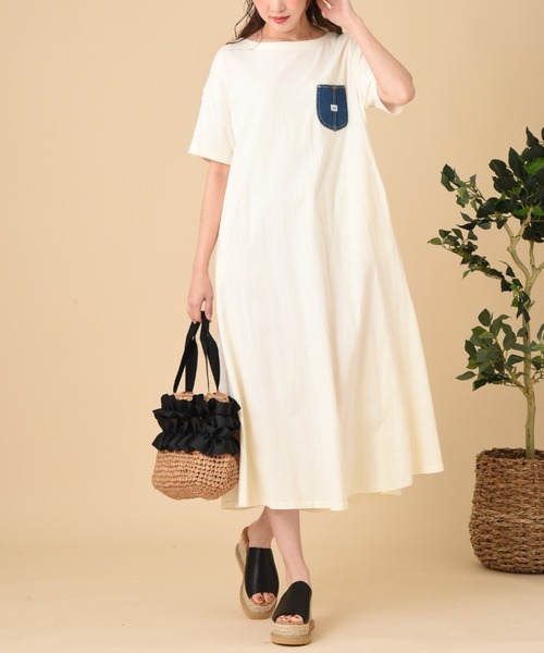 Lee(リー)の「【Lee】DENIMPOCKET FLARE DRESS(ワンピース・レディース・モカ/ブラック/ライトベージュ・FREE)」の1枚目の写真