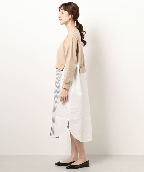 INTERPLANET(インタープラネット)の「ストライプ切替レイヤード風ワンピース(ワンピース・レディース・アイボリー/ブラック/ベージュ・FREE)」の4枚目の写真