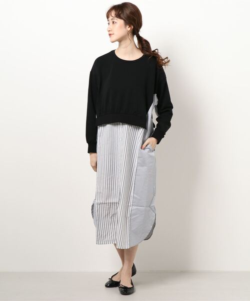 INTERPLANET(インタープラネット)の「ストライプ切替レイヤード風ワンピース(ワンピース・レディース・アイボリー/ブラック/ベージュ・FREE)」の11枚目の写真