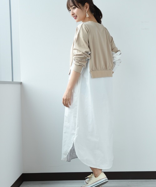 INTERPLANET(インタープラネット)の「ストライプ切替レイヤード風ワンピース(ワンピース・レディース・アイボリー/ブラック/ベージュ・FREE)」の13枚目の写真