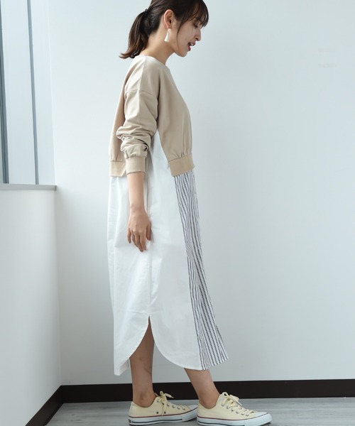 INTERPLANET(インタープラネット)の「ストライプ切替レイヤード風ワンピース(ワンピース・レディース・アイボリー/ブラック/ベージュ・FREE)」の15枚目の写真