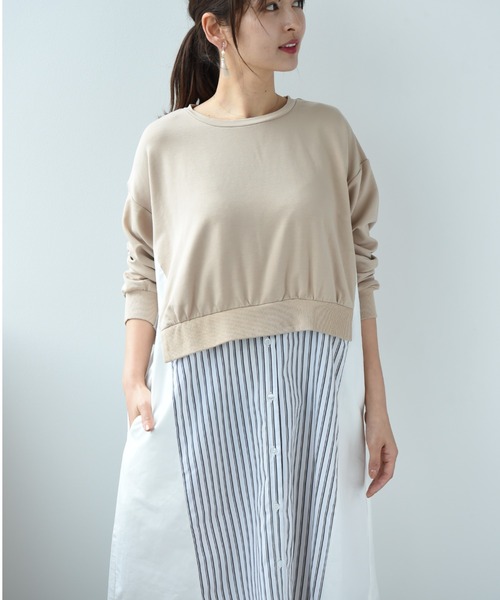 INTERPLANET(インタープラネット)の「ストライプ切替レイヤード風ワンピース(ワンピース・レディース・アイボリー/ブラック/ベージュ・FREE)」の16枚目の写真