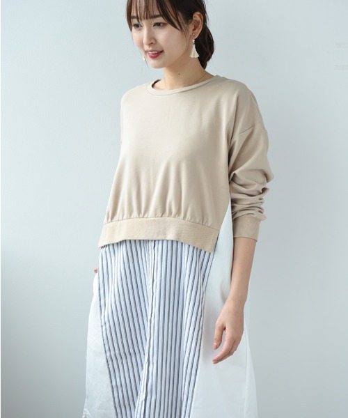 INTERPLANET(インタープラネット)の「ストライプ切替レイヤード風ワンピース(ワンピース・レディース・アイボリー/ブラック/ベージュ・FREE)」の17枚目の写真