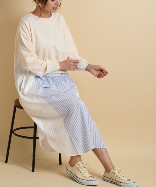 INTERPLANET(インタープラネット)の「ストライプ切替レイヤード風ワンピース(ワンピース・レディース・アイボリー/ブラック/ベージュ・FREE)」の20枚目の写真