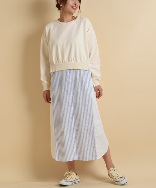 INTERPLANET(インタープラネット)の「ストライプ切替レイヤード風ワンピース(ワンピース・レディース・アイボリー/ブラック/ベージュ・FREE)」の21枚目の写真