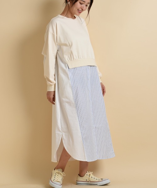 INTERPLANET(インタープラネット)の「ストライプ切替レイヤード風ワンピース(ワンピース・レディース・アイボリー/ブラック/ベージュ・FREE)」の22枚目の写真