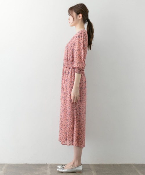 8044. 【極美品】arisana 花柄ワンピース ハートボタン フォーマル 24時間限定 FLASH SALE】ハートチェーンプリントボウタイ
