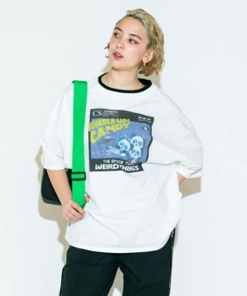 Candy Stripper(キャンディストリッパー)の「JUMBLE UP SPACE トップス(Tシャツ/カットソー・レディース・ブラック/パープル/オフホワイト/ライム・2)」の2枚目の写真