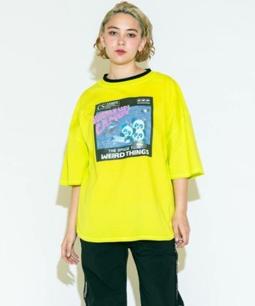 Candy Stripper(キャンディストリッパー)の「JUMBLE UP SPACE トップス(Tシャツ/カットソー・レディース・ブラック/パープル/オフホワイト/ライム・2)」の1枚目の写真