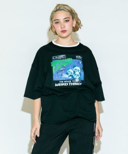 Candy Stripper(キャンディストリッパー)の「JUMBLE UP SPACE トップス(Tシャツ/カットソー・レディース・ブラック/パープル/オフホワイト/ライム・2)」の3枚目の写真