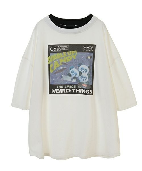 Candy Stripper(キャンディストリッパー)の「JUMBLE UP SPACE トップス(Tシャツ/カットソー・レディース・ブラック/パープル/オフホワイト/ライム・2)」の6枚目の写真