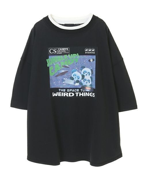 Candy Stripper(キャンディストリッパー)の「JUMBLE UP SPACE トップス(Tシャツ/カットソー・レディース・ブラック/パープル/オフホワイト/ライム・2)」の7枚目の写真