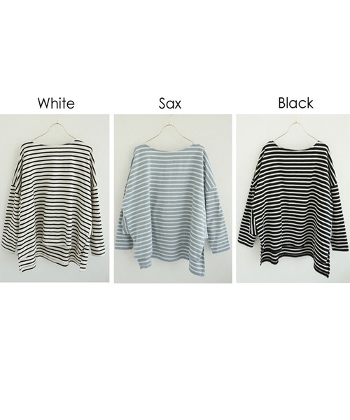 M y u(ミュー)の「バックフリルボーダーT(Tシャツ/カットソー・レディース・ホワイト/ブラック/サックスブルー・FREE)」の11枚目の写真