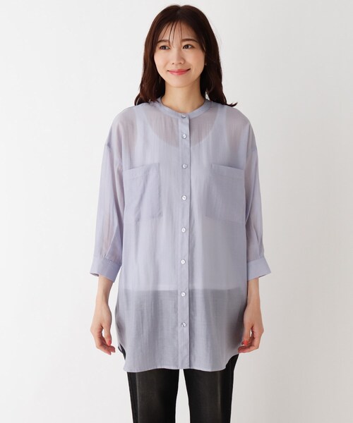 DRESKIP（ドレスキップ）の「◆バンドカラーブラウス（シャツ/ブラウス・レディース・オフホワイト/サックスブルー/ライトベージュ・02/03）」の4枚目の写真