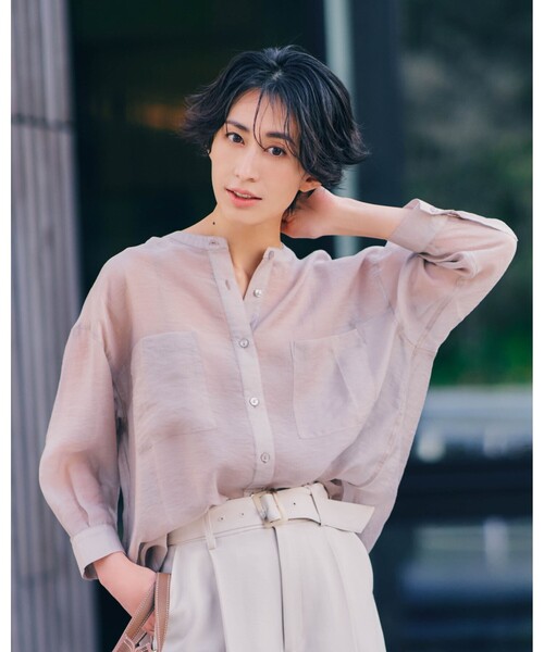 DRESKIP（ドレスキップ）の「◆バンドカラーブラウス（シャツ/ブラウス・レディース・オフホワイト/サックスブルー/ライトベージュ・02/03）」の7枚目の写真