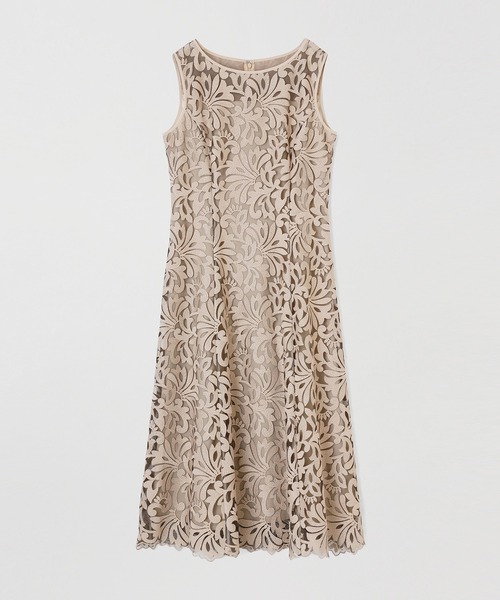 【837】アナイ　シルエットフラワーフレア　ワンピース　ベージュ　36 ANAYI（アナイ）の「シルエットフラワーフレア ワンピース（ワンピース