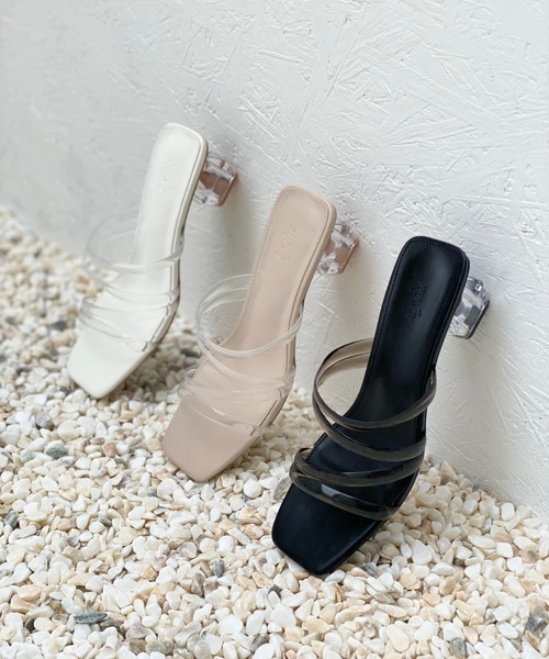 LYDIE（リディー）の「クリアヒールコードストラップスクエアサンダル（サンダル・レディース・ブラック/オフホワイト/ベージュ・LL/S/L/M/XS）」の9枚目の写真