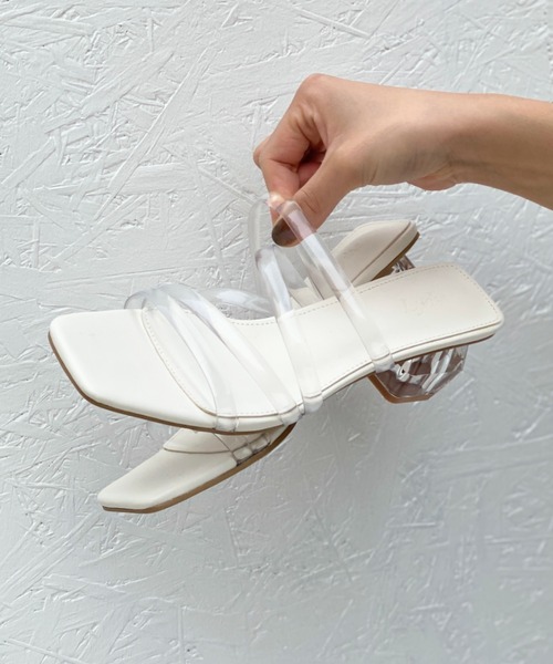 LYDIE（リディー）の「クリアヒールコードストラップスクエアサンダル（サンダル・レディース・ブラック/オフホワイト/ベージュ・LL/S/L/M/XS）」の6枚目の写真