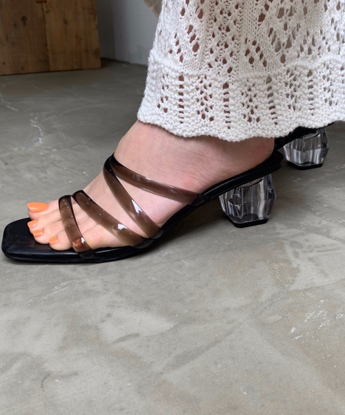 LYDIE（リディー）の「クリアヒールコードストラップスクエアサンダル（サンダル・レディース・ブラック/オフホワイト/ベージュ・LL/S/L/M/XS）」の5枚目の写真