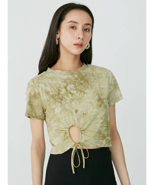 EVRIS（エヴリス）の「ドロストヘムショートTEE（Tシャツ/カットソー・レディース・カーキ/ブルー・FREE）」の3枚目の写真