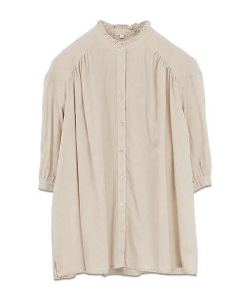 and it_（アンドイット）の「エミュラル emural フリル付6分袖コットンブラウス（シャツ/ブラウス・レディース・ブラック/ライトピンク/アイボリー/ライトグレー/サックスブルー/ストライプ/グレイッシュブルー・M-L）」の6枚目の写真