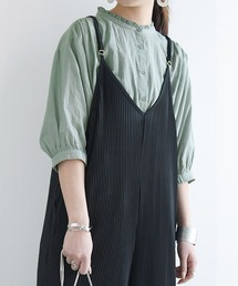 エミュラル emural フリル付6分袖コットンブラウス