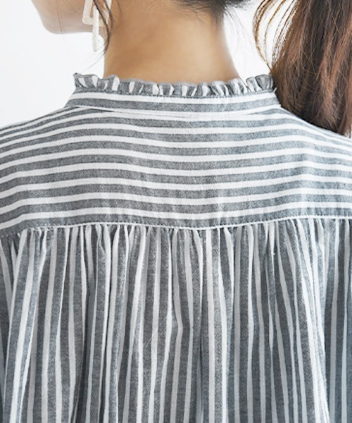 and it_（アンドイット）の「エミュラル emural フリル付6分袖コットンブラウス（シャツ/ブラウス・レディース・ブラック/ライトピンク/アイボリー/ライトグレー/サックスブルー/ストライプ/グレイッシュブルー・M-L）」の16枚目の写真