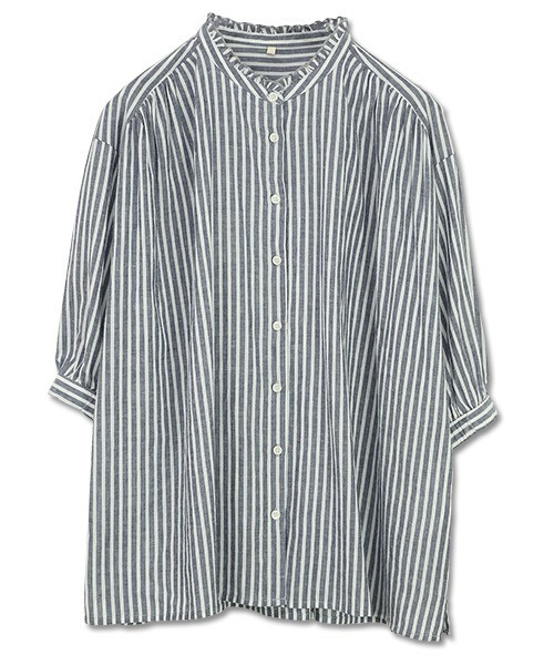 and it_（アンドイット）の「エミュラル emural フリル付6分袖コットンブラウス（シャツ/ブラウス・レディース・ブラック/ライトピンク/アイボリー/ライトグレー/サックスブルー/ストライプ/グレイッシュブルー・M-L）」の21枚目の写真