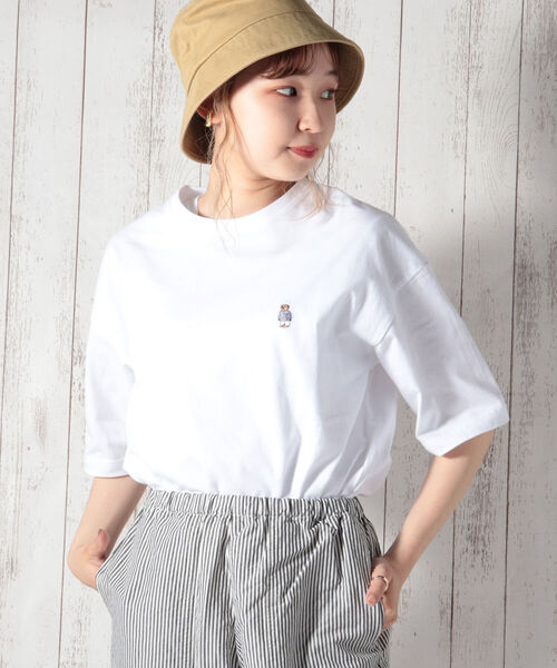 GLOSTER（グロスター）の「【ROSTER BEAR / ロスターベア】【WEB限定カラーあり】別注ワンポイント刺しゅうTシャツ（Tシャツ/カットソー・メンズ・ホワイト/ブラック/ベージュ/オリーブ/ネイビー/グレー・M/L）」の8枚目の写真