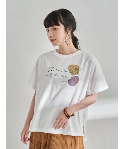 earth music&ecology（アースミュージックアンドエコロジー）の「Take time to smell BOX Tシャツ ＊（Tシャツ/カットソー・レディース・グレイッシュベージュ/チャコールグレー/オフホワイト・FREE）」の12枚目の写真