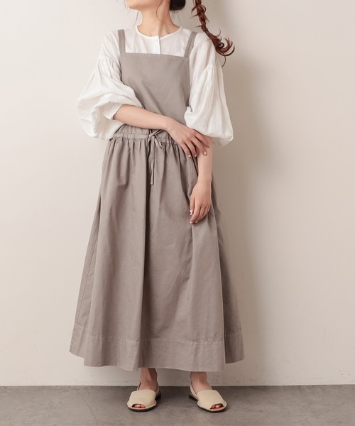 PUAL CE CIN(ピュアルセシン)の「綿麻/コットンリネン ツイルジャンパースカート(サロペット/オーバーオール・レディース・アイボリー/スミクロ/ベージュ・FREE)」の3枚目の写真