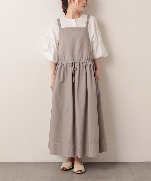 PUAL CE CIN(ピュアルセシン)の「綿麻/コットンリネン ツイルジャンパースカート(サロペット/オーバーオール・レディース・アイボリー/スミクロ/ベージュ・FREE)」の9枚目の写真