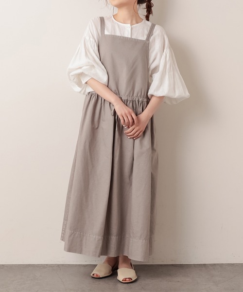 PUAL CE CIN(ピュアルセシン)の「綿麻/コットンリネン ツイルジャンパースカート(サロペット/オーバーオール・レディース・アイボリー/スミクロ/ベージュ・FREE)」の6枚目の写真