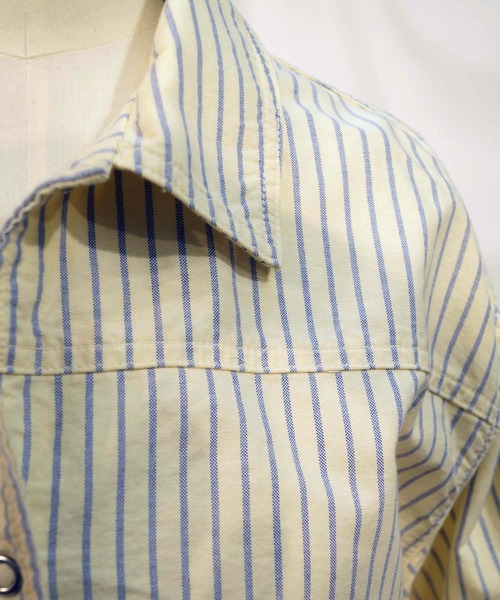 BROOKLYN OVERALL（ブルックリンオーバーオール）の「オックスストライプシャツブルゾン（ブルゾン・レディース・ネイビー/イエロー・FREE）」の15枚目の写真