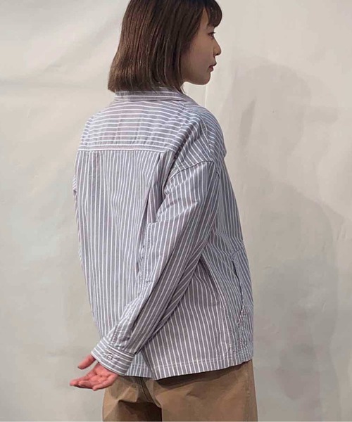 BROOKLYN OVERALL（ブルックリンオーバーオール）の「オックスストライプシャツブルゾン（ブルゾン・レディース・ネイビー/イエロー・FREE）」の9枚目の写真