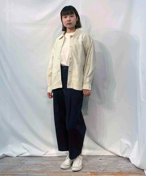 BROOKLYN OVERALL（ブルックリンオーバーオール）の「オックスストライプシャツブルゾン（ブルゾン・レディース・ネイビー/イエロー・FREE）」の10枚目の写真