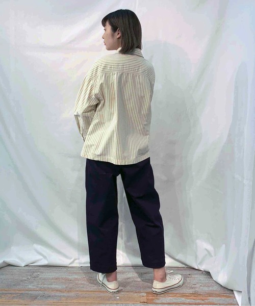 BROOKLYN OVERALL（ブルックリンオーバーオール）の「オックスストライプシャツブルゾン（ブルゾン・レディース・ネイビー/イエロー・FREE）」の11枚目の写真