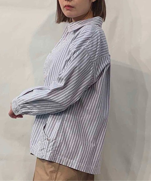 BROOKLYN OVERALL（ブルックリンオーバーオール）の「オックスストライプシャツブルゾン（ブルゾン・レディース・ネイビー/イエロー・FREE）」の8枚目の写真