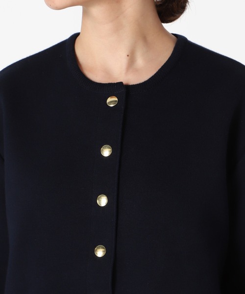 SLOBE IENA（スローブイエナ）の「ダブルフェイス クルージャケット【手洗い可能】◆（ノーカラージャケット・レディース・ネイビー/グリーン・FREE）」の5枚目の写真