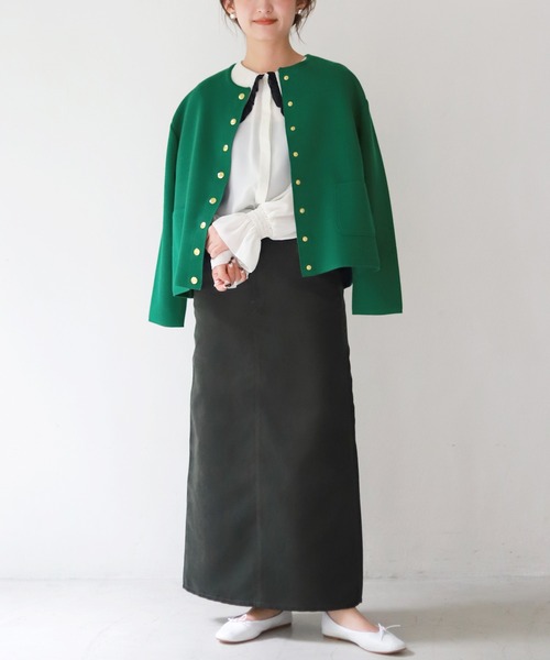 SLOBE IENA（スローブイエナ）の「ダブルフェイス クルージャケット【手洗い可能】◆（ノーカラージャケット・レディース・ネイビー/グリーン・FREE）」の21枚目の写真