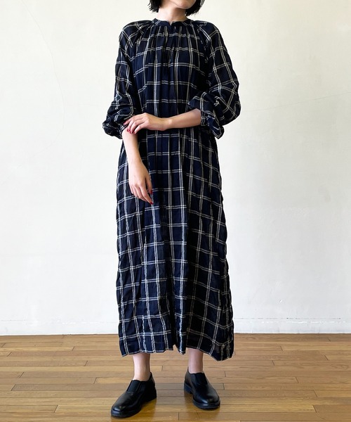 nicholson and nicholson（ニコルソンアンドニコルソン）の「【nicholson and nicholson】ギャザーシャツドレス CHECK WOMEN（ワンピース・レディース・ブルー系その他5・38）」の6枚目の写真