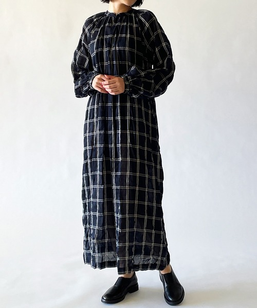 nicholson and nicholson（ニコルソンアンドニコルソン）の「【nicholson and nicholson】ギャザーシャツドレス CHECK WOMEN（ワンピース・レディース・ブルー系その他5・38）」の4枚目の写真