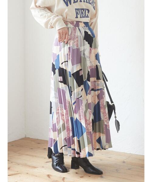 Green　Parks（グリーンパークス）の「・novem9 アートガラプリーツスカート＊（スカート・レディース・ブラック/パープル/カーキ・FREE）」の19枚目の写真