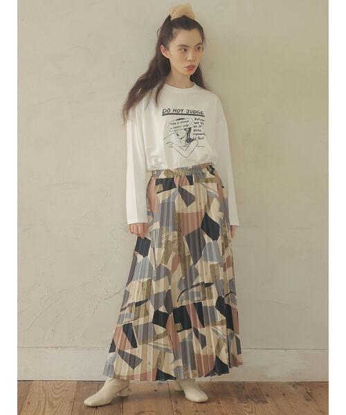 Green　Parks（グリーンパークス）の「・novem9 アートガラプリーツスカート＊（スカート・レディース・ブラック/パープル/カーキ・FREE）」の15枚目の写真