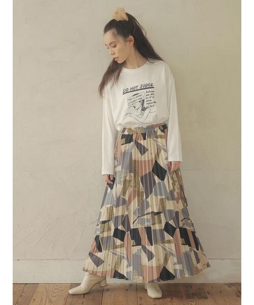 Green　Parks（グリーンパークス）の「・novem9 アートガラプリーツスカート＊（スカート・レディース・ブラック/パープル/カーキ・FREE）」の13枚目の写真