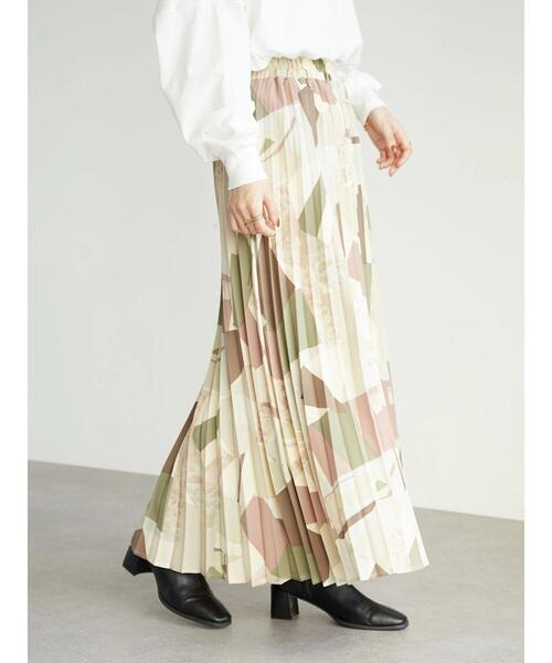 Green　Parks（グリーンパークス）の「・novem9 アートガラプリーツスカート＊（スカート・レディース・ブラック/パープル/カーキ・FREE）」の6枚目の写真