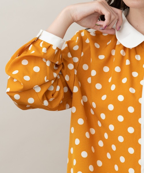 メルロット merlot シャツ merlot メルロー 総柄 半袖 ロング丈 シャツ ブラウス 白