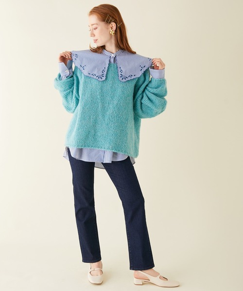 MADEMOISELLE ROPE'（マドモアゼル ロペ）の「【TRICOTS JEAN MARC/トリコ・ジャンマルク】ワイドニットプルオーバー（ニット/セーター・レディース・ホワイト/レッド/サックスブルー・FREE）」の5枚目の写真