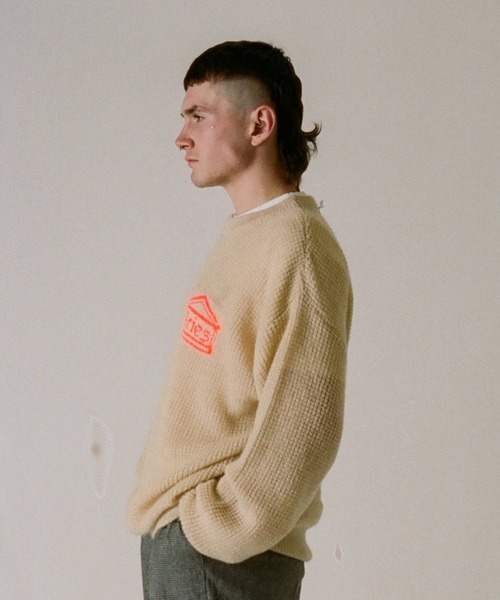 bonjour records（ボンジュールレコーズ）の「【ARIES】Waffle Knit Jumper（ニット/セーター・メンズ・ベージュ/グリーン・MEDIUM/LARGE）」の3枚目の写真