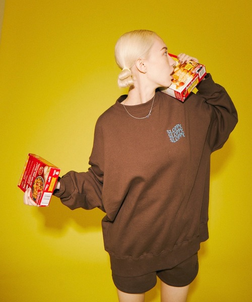 WHO'S WHO gallery（フーズフーギャラリー）の「【SLOPPY/スロッピー】裏毛クルースウェット（スウェット・レディース・ブラウン/ブラック/オートミール/グリーン/サックスブルー・FREE）」の14枚目の写真